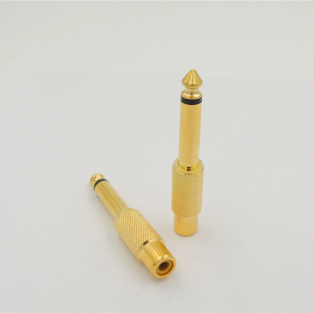 

50pcs Gold plated high quality audio plug 6.35mm (1/4 Inch) male Mono adapter to RCA Jack connector