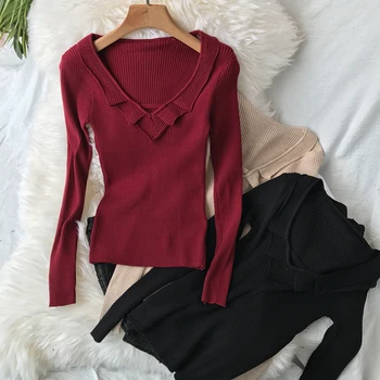 2019 Korean version Spring autumn Casual V-neck knitted sweater Women Solid color long sleeve pullovers knitwear femme aa952
2019 Korean version Spring autumn Casual V-neck knitted sweater Women Solid color long sleeve pullovers knitwear femme aa952