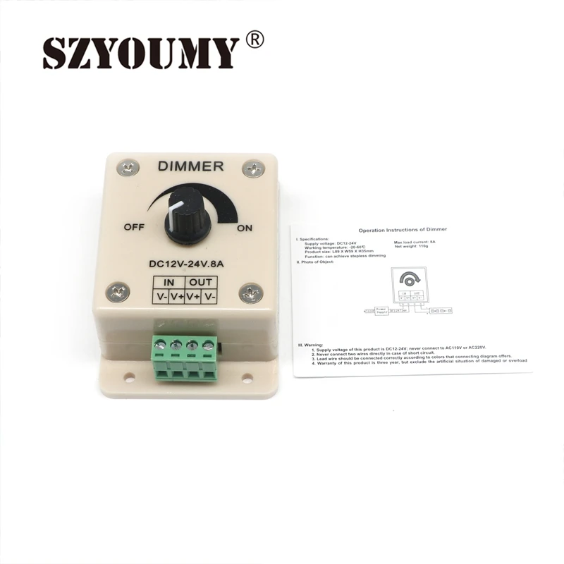 SZYOUMY 12V 24V LED Dimmer Switch 8A Voltage Regulator Adjustable Controller for LED Strip Light Lamp
SZYOUMY 12V 24V LED Dimmer Switch 8A Voltage Regulator Adjustable Controller for LED Strip Light Lamp