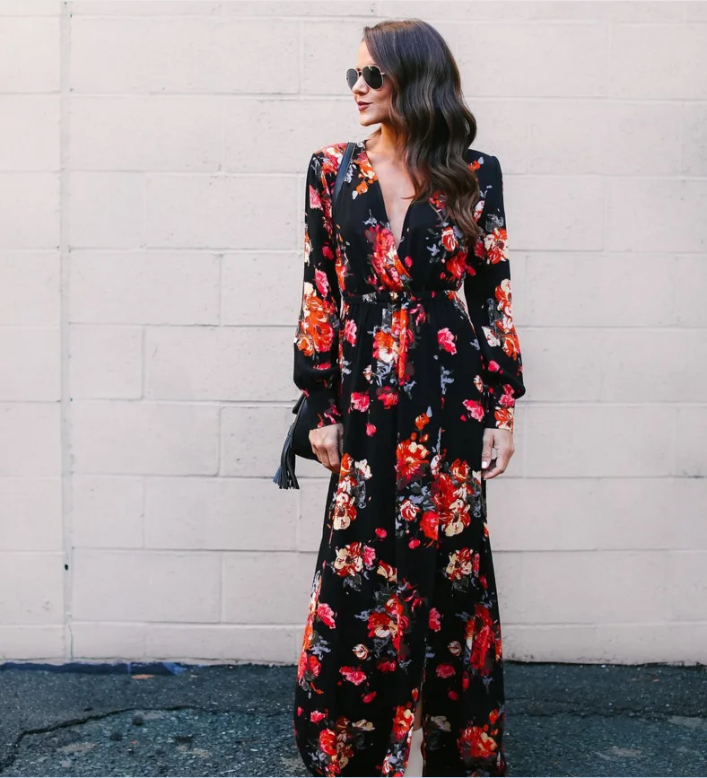 Fashion Print Bohemian Maxi Dresses for Women V Neck Long Sleeve Summer Beach Dresses Office Lady Vestidos
Fashion Print Bohemian Maxi Dresses for Women V Neck Long Sleeve Summer Beach Dresses Office Lady Vestidos