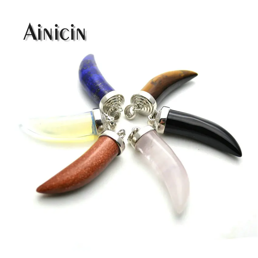 Natural Semi-precious Stone 15x45mm Horn Shape Pendant Silver Bail For Men Necklace Making Birthday Gift Jewelry
Natural Semi-precious Stone 15x45mm Horn Shape Pendant Silver Bail For Men Necklace Making Birthday Gift Jewelry