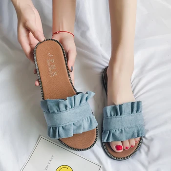 New Fashion Ruffles Blue Slippers Beach Shoes Woman Comfortable Summer Flip Flops Women Casual Slides Weekend Outdoor Wear
New Fashion Ruffles Blue Slippers Beach Shoes Woman Comfortable Summer Flip Flops Women Casual Slides Weekend Outdoor Wear