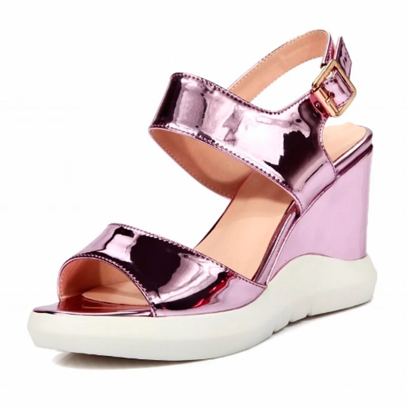 Women's Patent Leather Platform Sandals w/ Ankle Strap