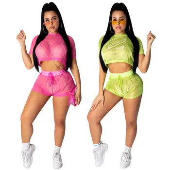 Two Piece Sets Sheer Mesh Spliced Crop Tops And Biker Shorts 2020 Women's Summer O Neck Short Sleeve Sweat Sporty Suits Outfits
Two Piece Sets Sheer Mesh Spliced Crop Tops And Biker Shorts 2020 Women's Summer O Neck Short Sleeve Sweat Sporty Suits Outfits