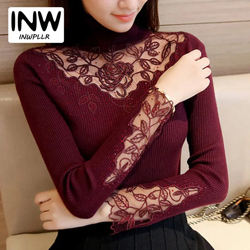 Women's Turtleneck Sweaters And Pullovers Autumn Winter Sweater Rose Lace Patchwork Pullovers Women Warm Sweaters Pull Femme
Women's Turtleneck Sweaters And Pullovers Autumn Winter Sweater Rose Lace Patchwork Pullovers Women Warm Sweaters Pull Femme