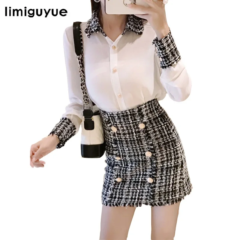 limiguyue winter elegant women 2 piece set women tweed tassel chiffon shirt double breasted woolen pencil mini skirt suit E225
limiguyue winter elegant women 2 piece set women tweed tassel chiffon shirt double breasted woolen pencil mini skirt suit E225
