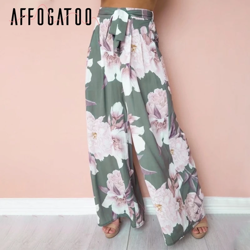Брюки Affogatoo женские с цветочным принтом свободные повседневные эластичные штаны
