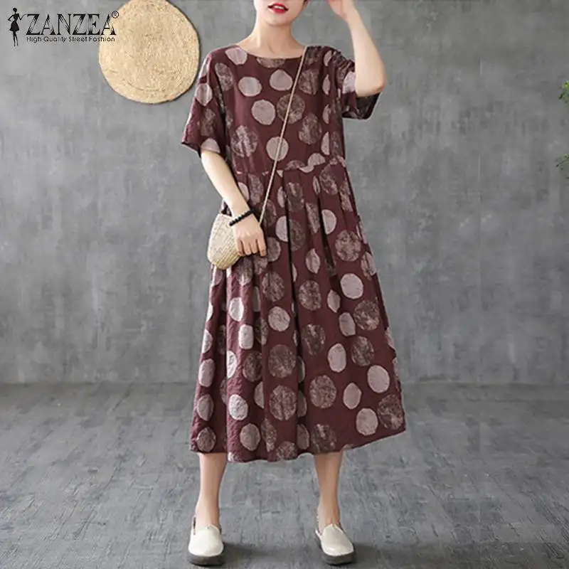 Summer Vintage Polka Dot PrintedMidi Dress ZANZEA Women Crew Neck Short Sleeve Sundress Lace Up Loose Long Vestido Robe Kafran
Summer Vintage Polka Dot PrintedMidi Dress ZANZEA Women Crew Neck Short Sleeve Sundress Lace Up Loose Long Vestido Robe Kafran