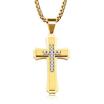 High quality classic multi-layer cross crystal pendant Trend creative titanium steel men's necklace Jewelry gift 3-GX1234 
High quality classic multi-layer cross crystal pendant Trend creative titanium steel men's necklace Jewelry gift 3-GX1234