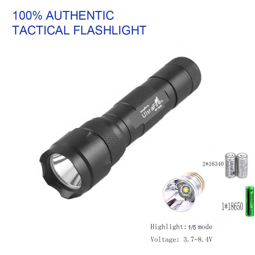 

100% UltraFire Tactical Flashlight XM-L T6 1/5 Mode 1200LM Lantern LED Torch lampe torche luz Flash Light telescopic baton (3.7V