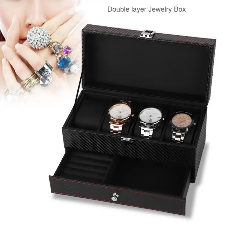 4 Grids PU Leather Watch Box Case Double Layers Watch Jewelry Display Storage Box Holder Organizer Luxury Black Gift Casket Box
4 Grids PU Leather Watch Box Case Double Layers Watch Jewelry Display Storage Box Holder Organizer Luxury Black Gift Casket Box