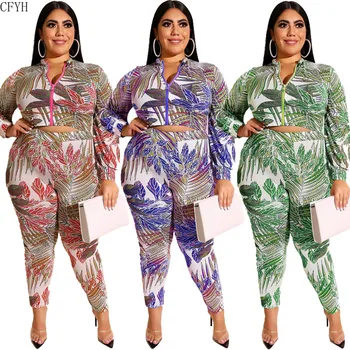 Plus Size Leaf Print Tracksuit Women Zippers Cardigan Crop Tops And High Waist Pants 2 Piece Sets Sporty Workout Casual Suits
Plus Size Leaf Print Tracksuit Women Zippers Cardigan Crop Tops And High Waist Pants 2 Piece Sets Sporty Workout Casual Suits