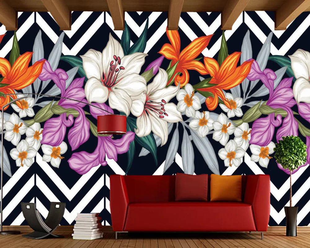 Custom floral wallpaper, black and white stripes flower mural for living room bedroom sofa background home decor papel de parede
Custom floral wallpaper, black and white stripes flower mural for living room bedroom sofa background home decor papel de parede