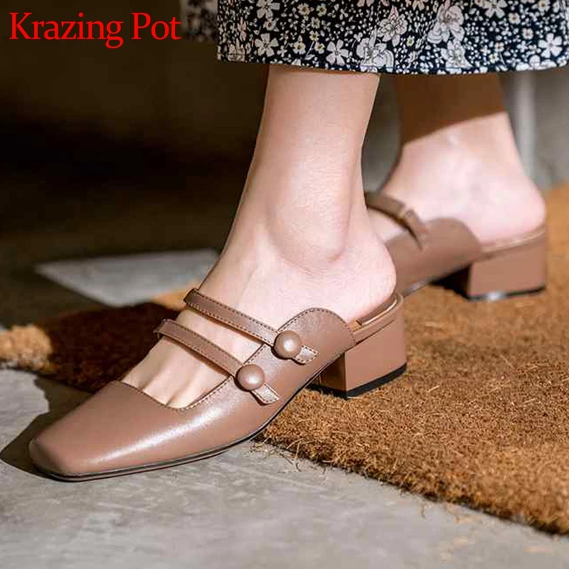 Krazing Pot genuine leather mules women med heels slip on Korean version sweety girl gladiator beauty summer holiday pumps L18
Krazing Pot genuine leather mules women med heels slip on Korean version sweety girl gladiator beauty summer holiday pumps L18