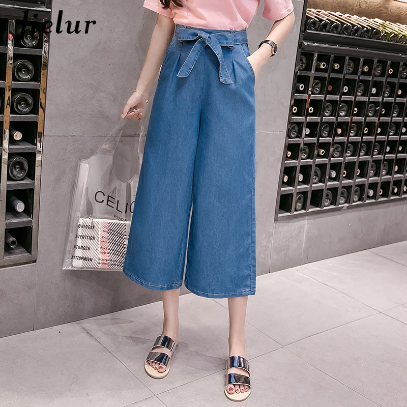 Jielur Loose Fashion Bow Wide Leg Mom Jeans for Women S-5XL Plus Size Feminino Pockets Slim Denim Capri Dropshipping |