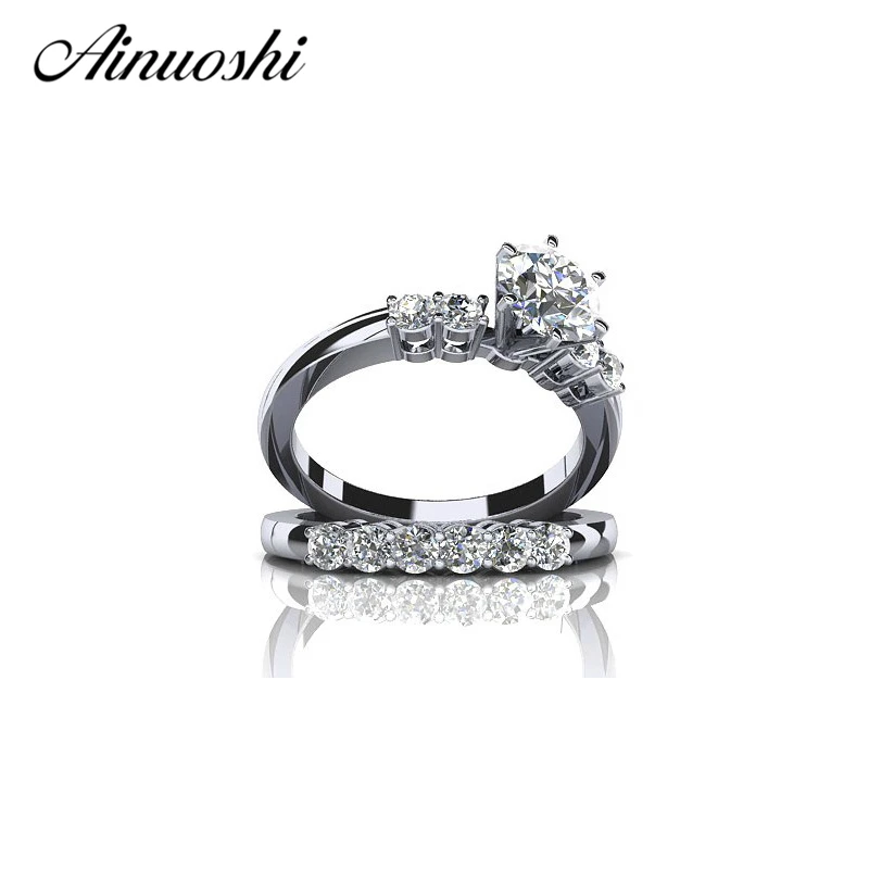 AINOUSHI 2 Circles Eternity Charming Round Cut Ring Set 925 Silver Engagement Wedding for Women Couple Jewelry | Украшения и