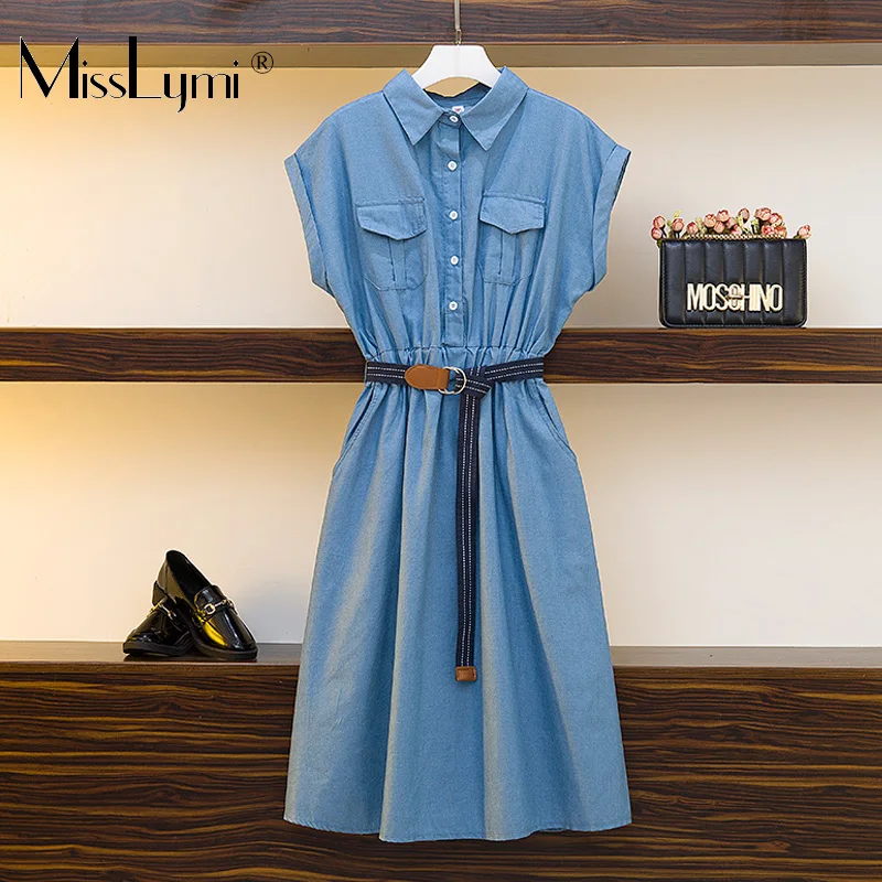 L-4XL Plus Size Women Denim Shirt Dress Summer 2019 Turn-down Collar Sleeveless Elastic Waist Loose Casual A-Line Midi Dresses
L-4XL Plus Size Women Denim Shirt Dress Summer 2019 Turn-down Collar Sleeveless Elastic Waist Loose Casual A-Line Midi Dresses