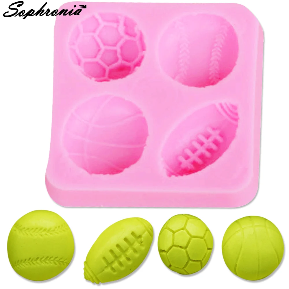 

Sophronia Mini Football Basketball Half Soccer Rugby and Tennis Ball Shape DIY Silicone Mold Fondant Cake Decoration Mould M214