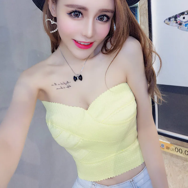 

Strapless Sexy Tops Female Short Paragraph Outside Wear Wrapped Chest Bandage Slim Exposed Navel Tube Crop Top