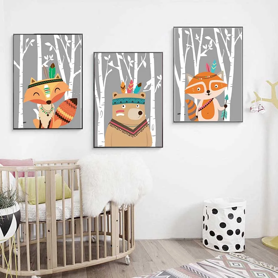Tribe Woodland Animal Bear Fox Wall Art Canvas painting Nordic Nursery Poster Prints Cartoon Painting Picture kids room Decor
Tribe Woodland Animal Bear Fox Wall Art Canvas painting Nordic Nursery Poster Prints Cartoon Painting Picture kids room Decor