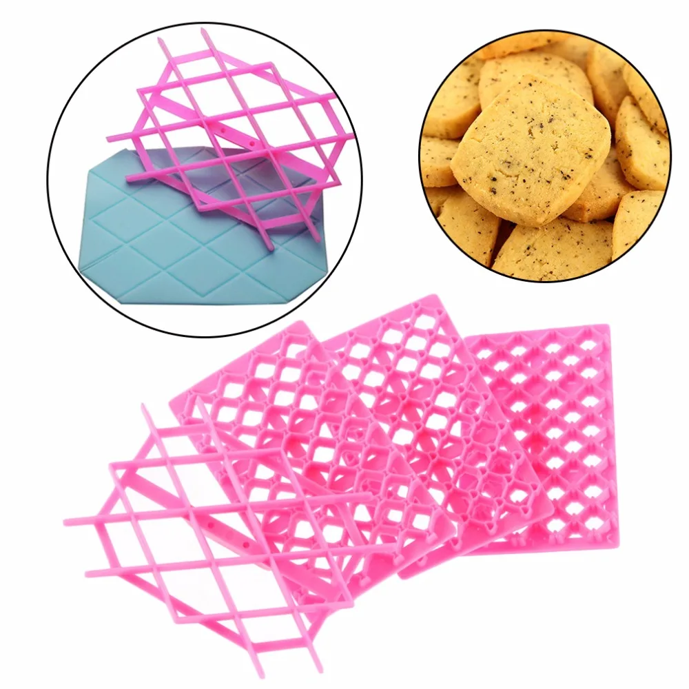 

PREUP 1PCS Grid Shape Chocolate Cake Fondant Cupcake Cookie Embosser Mold Cutter Embossing Biscuit Sugar caft Mould Tools