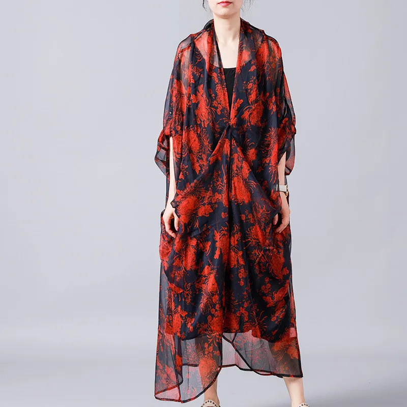 Summer Chffion Silk Sun Protection Long Cardigan Kimono Irregular Women Casual Loose Printed Blouse Beach Holiday Clothing Coats
Summer Chffion Silk Sun Protection Long Cardigan Kimono Irregular Women Casual Loose Printed Blouse Beach Holiday Clothing Coats