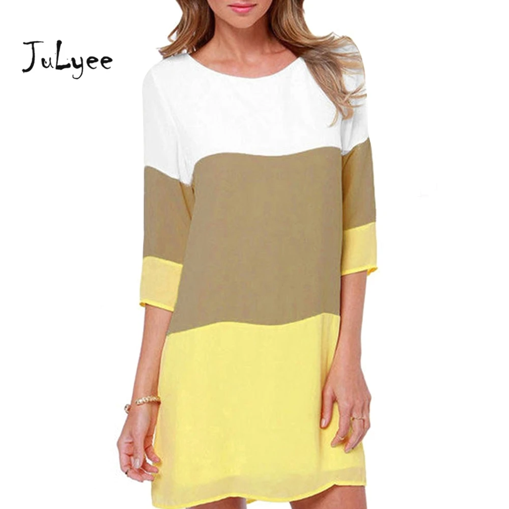 Julyee Elegant Chiffon Straight Dress Patchwork 3/4 Sleeve O Neck Women summer Striped Loose sundress clothes Plus size
Julyee Elegant Chiffon Straight Dress Patchwork 3/4 Sleeve O Neck Women summer Striped Loose sundress clothes Plus size