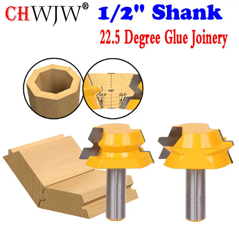 2pc Lock Miter Router 22.5 Degree Glue Joinery Router Bit Set - 1/2" Shank Woodworking cutter Tenon Cutter for Woodworking Tool
2pc Lock Miter Router 22.5 Degree Glue Joinery Router Bit Set - 1/2" Shank Woodworking cutter Tenon Cutter for Woodworking Tool