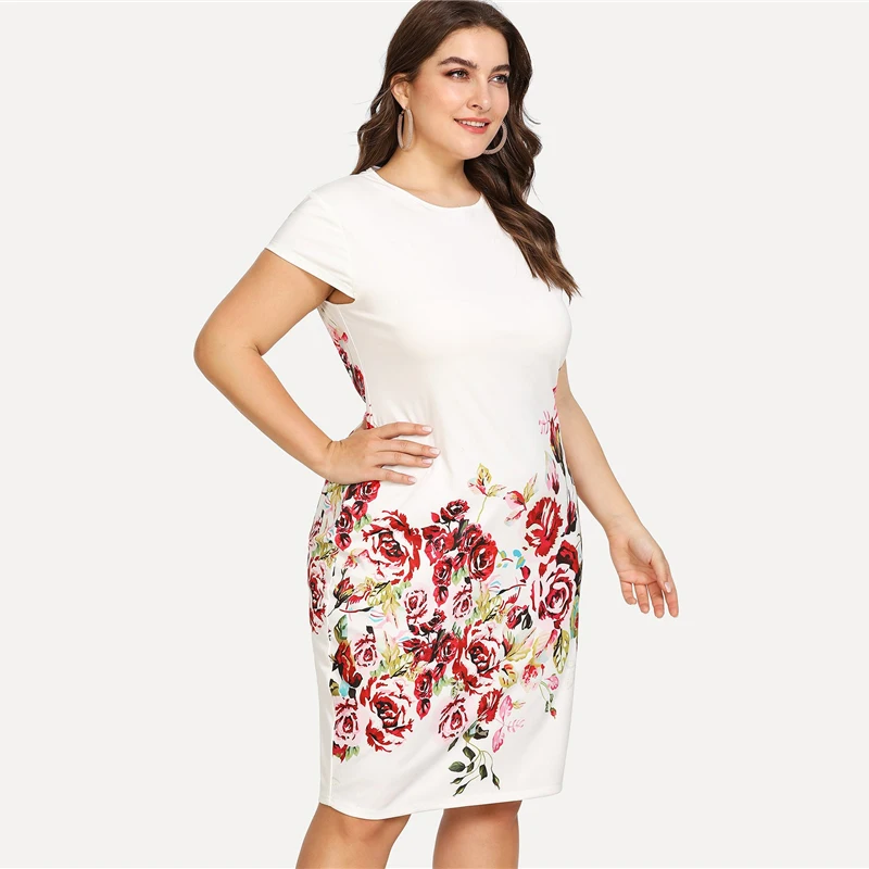 Floral Print Short Sleeve Pencil Dress