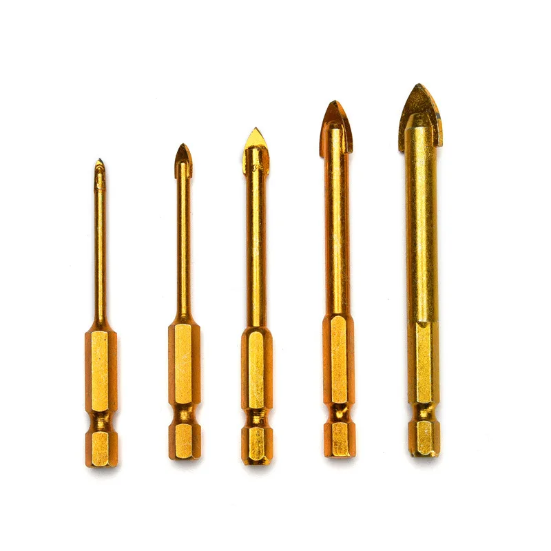 5pcs Carbide TCT Glass Drill Bit Set 3mm 4mm 6mm 8mm 10mm Titanium Coating Power Tool Accessories with 1/4 "Hex Shank Drill Bit
5pcs Carbide TCT Glass Drill Bit Set 3mm 4mm 6mm 8mm 10mm Titanium Coating Power Tool Accessories with 1/4 "Hex Shank Drill Bit