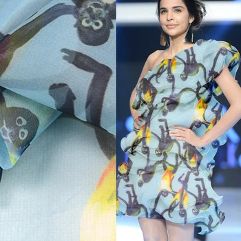 Fashion cartoon monkey print on blue background 100% pure silk organza silk fabric 10momme 55" width by yard,SOZ026
Fashion cartoon monkey print on blue background 100% pure silk organza silk fabric 10momme 55" width by yard,SOZ026