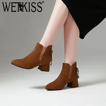 WETKISS Winter High Heels Ankle Women Boots Cross Tied Pointed Toe Footwear Cow Suede Female Boot Crystal Shoes Women 2018 New
WETKISS Winter High Heels Ankle Women Boots Cross Tied Pointed Toe Footwear Cow Suede Female Boot Crystal Shoes Women 2018 New