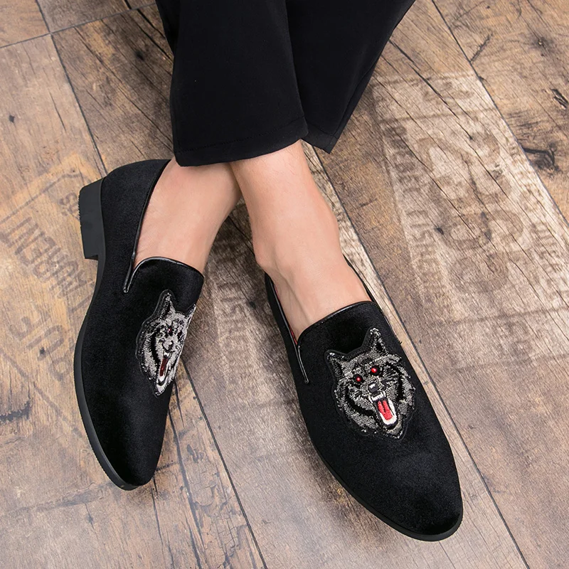 mens shoes suede leather wolf animal luxury brand slip on desinger male spring summer footwear fashion dress oxford shoe for men (13)