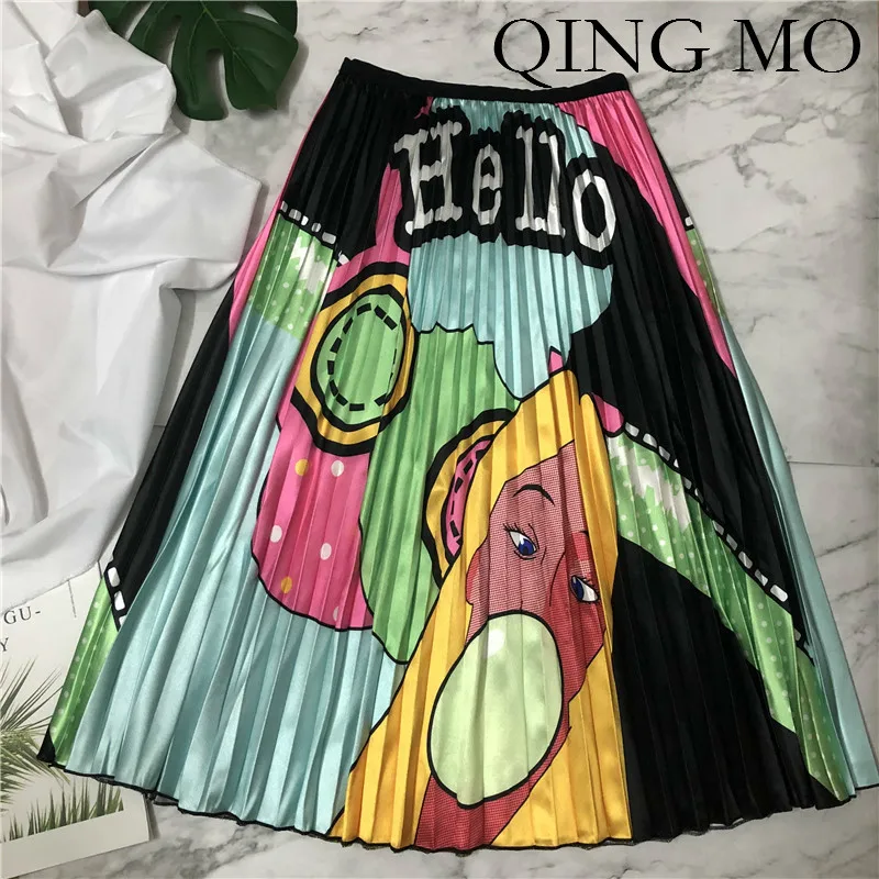 Женская плиссированная юбка QING MO красная зеленая синяя с высокой талией и