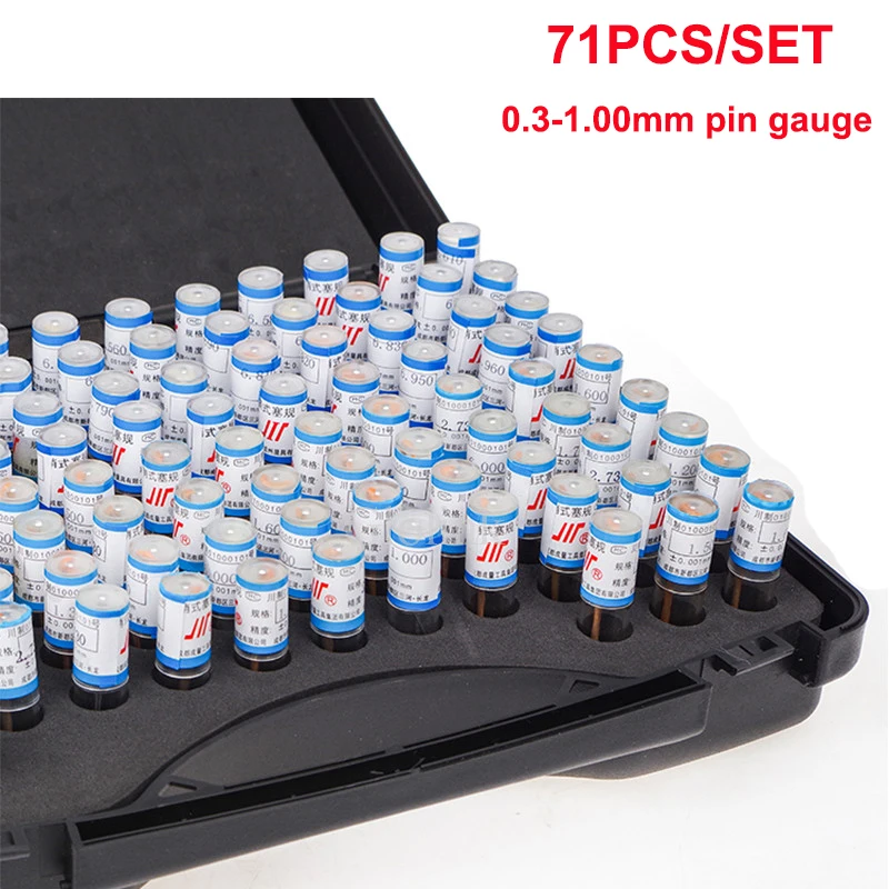 71pcs/set 0.3-1.00mm Precision Steel Pin Gauge 0.3-1 step 0.01mm Smooth Plug Gauge Hole Gauge set pin Measuring Tool with box
71pcs/set 0.3-1.00mm Precision Steel Pin Gauge 0.3-1 step 0.01mm Smooth Plug Gauge Hole Gauge set pin Measuring Tool with box