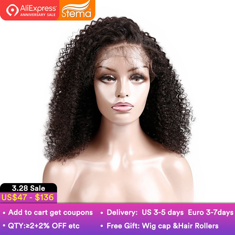 Stema Afro Kinky Curly Lace Front Wig 8-24Inch Pre Plucked With Baby Hair Brazilian Human Hair For Black Women Free Shipping(China)