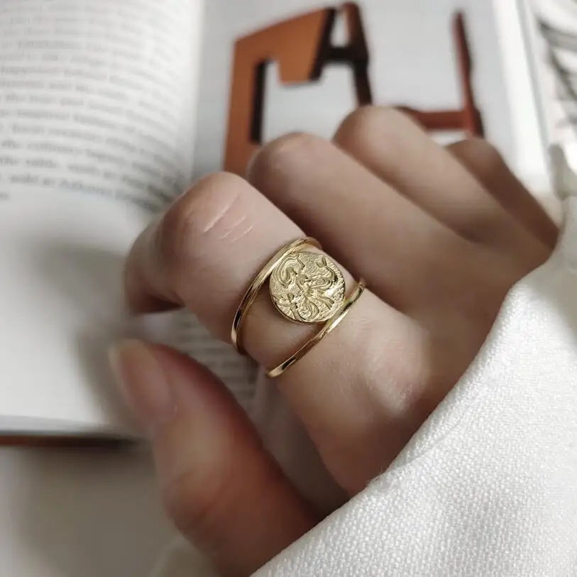 Женские двухрядные Регулируемые кольца из серебра 925 пробы золотистого цвета с