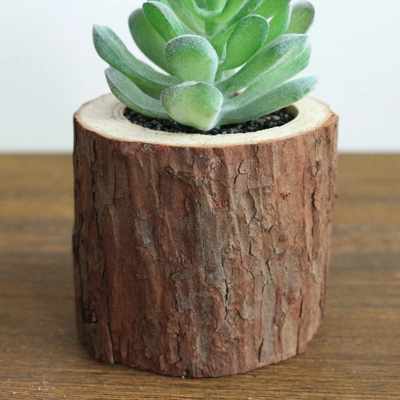 JAROWN Artificial Succulent Plants Potted Set Real Wooden Pile Flowerpot For Home Decoration Office Tabletop Decor (18)