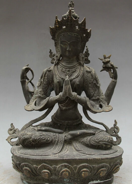 S5934 13" Old Tibetan Buddhism Bronze 4 arms Chenrezig Buddha Avalokiteshvara Statue D0318
S5934 13" Old Tibetan Buddhism Bronze 4 arms Chenrezig Buddha Avalokiteshvara Statue D0318