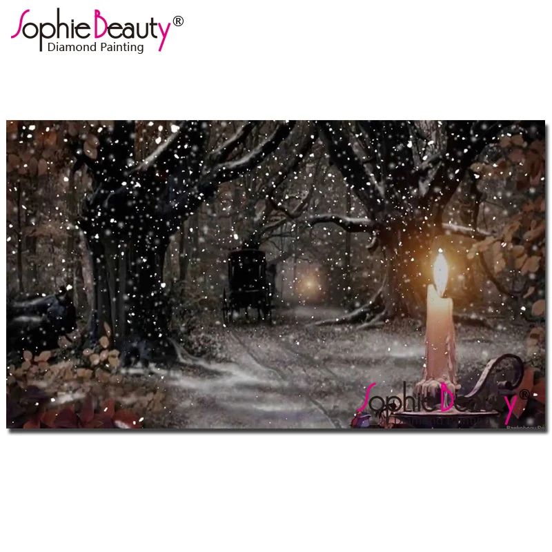 Картина из страз сделай сам Sophie Beauty вышивка крестиком в виде свечи снегу