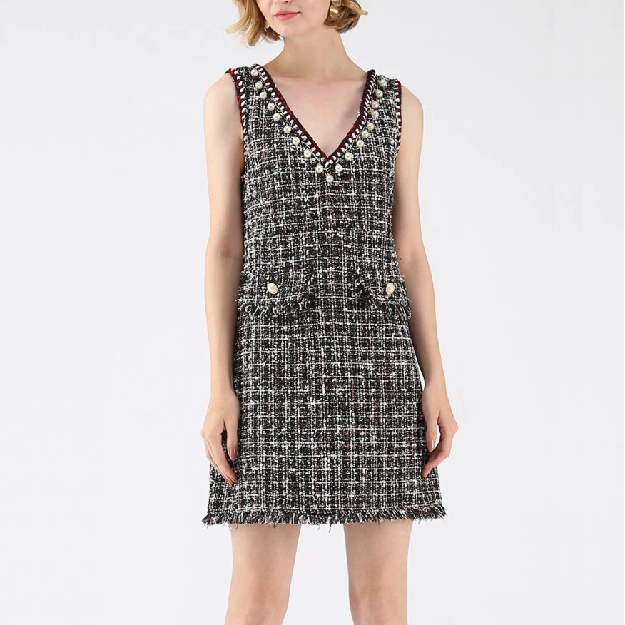 2019 Spring Summer Women Elegant Beading Sexy V-neck Spaghetti Strap Tweed Dress Female Sleeveless Plaid Mini Dresses Y184
2019 Spring Summer Women Elegant Beading Sexy V-neck Spaghetti Strap Tweed Dress Female Sleeveless Plaid Mini Dresses Y184