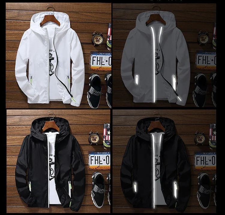 Aolamegs Men Sunscreen Jackets Hooded Thin Coat Zipper Reflective Jacket Quick dry Windbreaker Outwear Large Size 5XL 6XL 7XL (10)