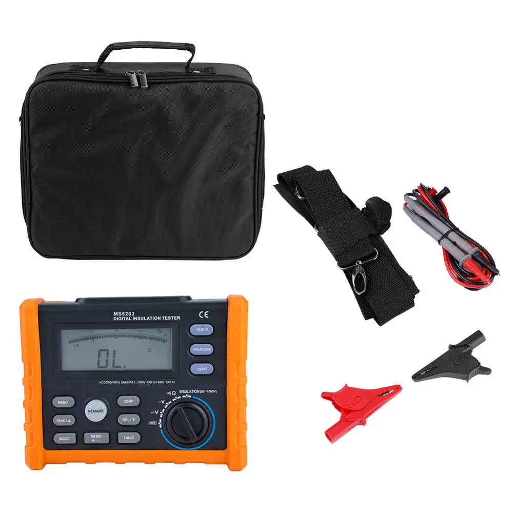PEAKMETER Insulation Resistance Tester MS5203 Digital and Analog Display 50-1000V Insulation Resistance Tester Megger Meter
PEAKMETER Insulation Resistance Tester MS5203 Digital and Analog Display 50-1000V Insulation Resistance Tester Megger Meter