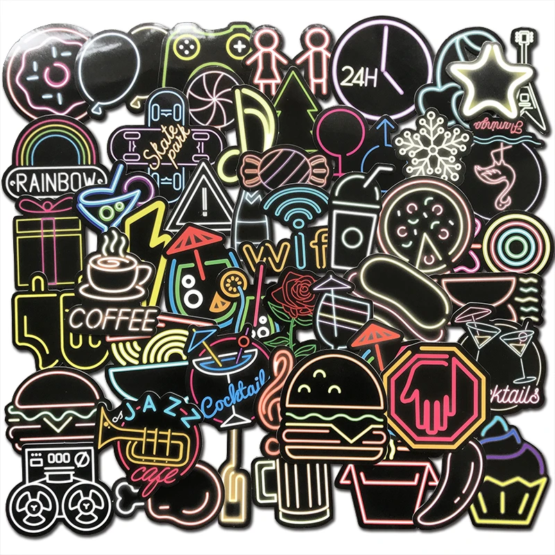 50 PCS Neon Light Sticker Funny Anime Icon Cute Decals Stickers Gifts for Children to Laptop Suitcase Guitar Fridge Bicycle Car
50 PCS Neon Light Sticker Funny Anime Icon Cute Decals Stickers Gifts for Children to Laptop Suitcase Guitar Fridge Bicycle Car