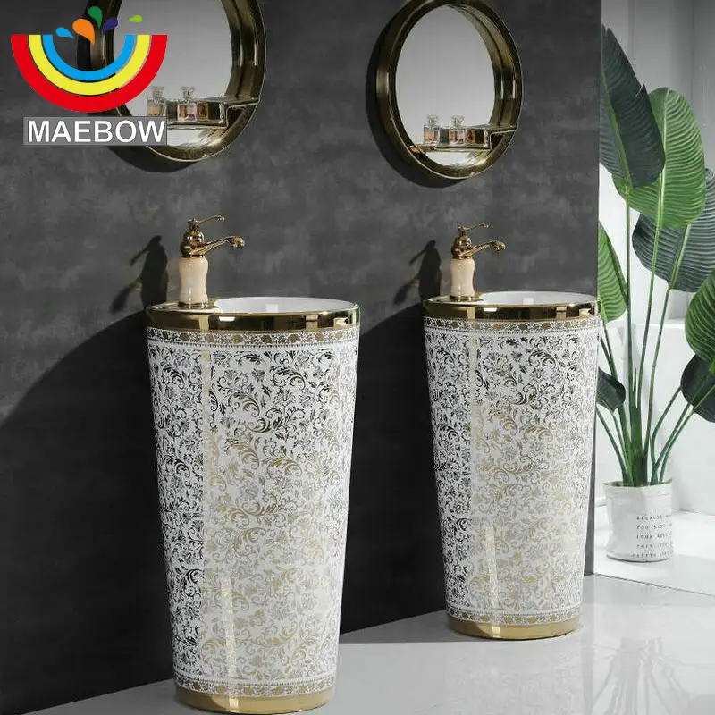 Mosaic Gold Modern Round Pedestal Sink Ceramic Bathroom Sink With Stand Pillar Wash Basin With Overflow
Mosaic Gold Modern Round Pedestal Sink Ceramic Bathroom Sink With Stand Pillar Wash Basin With Overflow