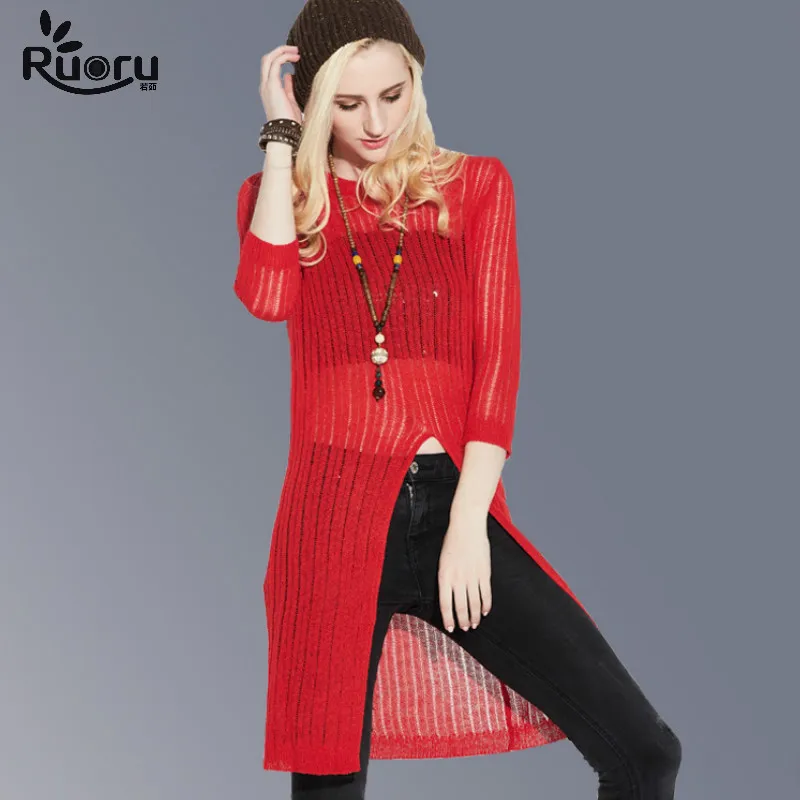 Ruoru 2017 Thin Knitted Long Tunic Tops for Women Sexy Split Women Tops Hollow Out Tops Female Summer Three Quarter Top Femme
Ruoru 2017 Thin Knitted Long Tunic Tops for Women Sexy Split Women Tops Hollow Out Tops Female Summer Three Quarter Top Femme