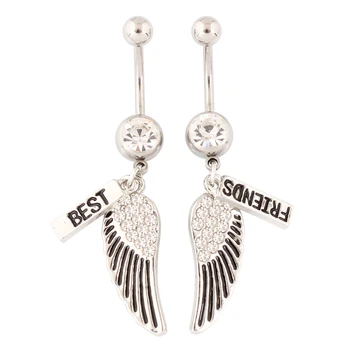

Navel rings Best Friend wings Belly button rings fashion body piercing jewelry Wholesale 14G Surgical Steel bar medical steel