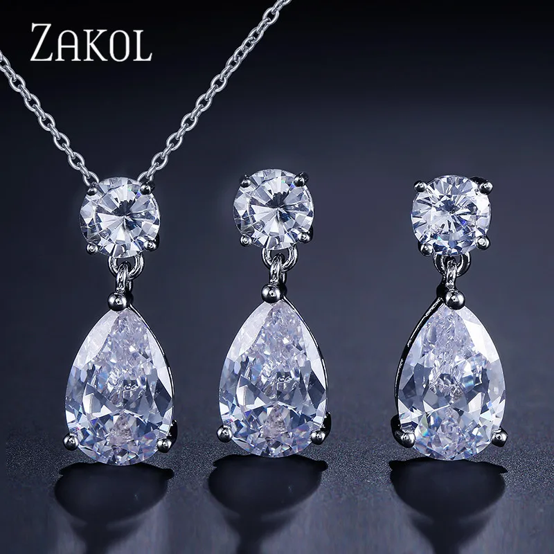 ZAKOL Delicate Water Drop Crystal Jewelry Set With Fashion White Color Jewelry For Women Anniversary Free Shipping FSSP272
ZAKOL Delicate Water Drop Crystal Jewelry Set With Fashion White Color Jewelry For Women Anniversary Free Shipping FSSP272