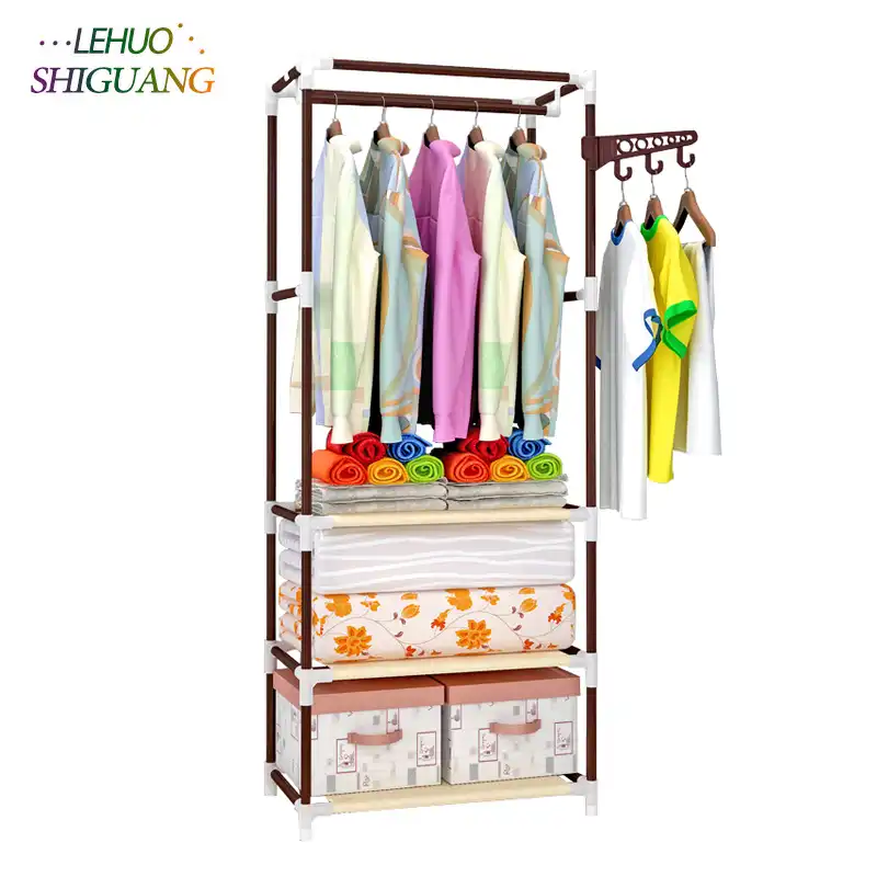 Standing Coat Rack Stainless Steel Assembly Clothes Rack Bedroom Furniture Shelf Hanging Storage Clothes Hanger Wardrobe