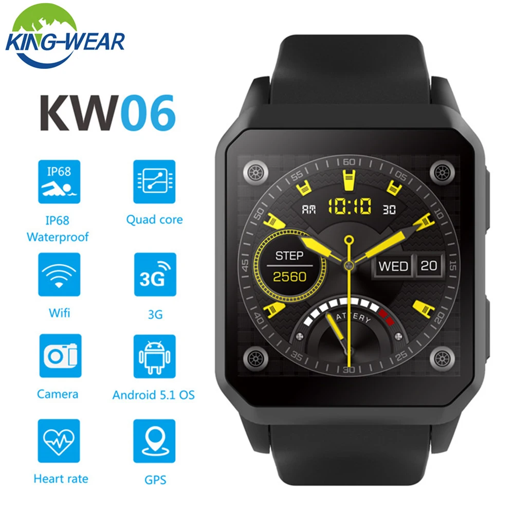 KINGWEAR KW06 Smart Watch Android 5.1 MTK6580 Quad Core 1.54" 1.3GHZ 3G Smart Watch WiFi Heart Rate Monitor Pedometer Wristwatch
KINGWEAR KW06 Smart Watch Android 5.1 MTK6580 Quad Core 1.54" 1.3GHZ 3G Smart Watch WiFi Heart Rate Monitor Pedometer Wristwatch